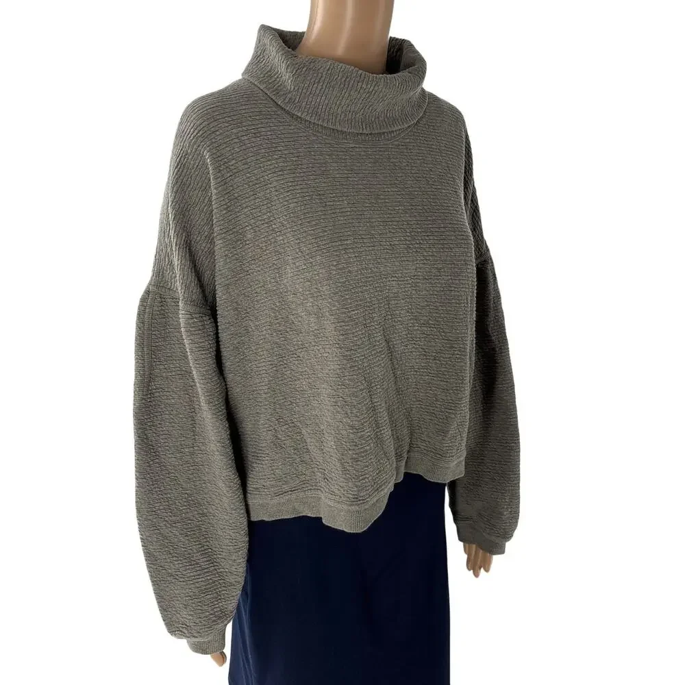 Lululemon Gray Sage Green Peaceful Moments Striped High Neck Pullover